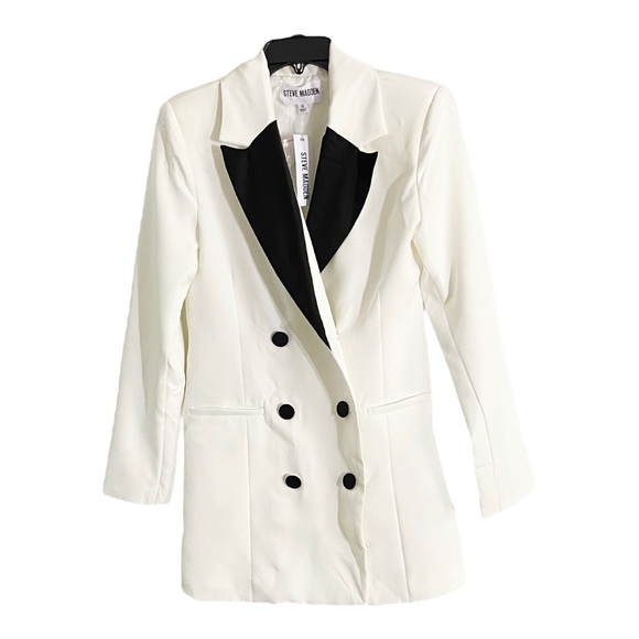 Steve Madden Lana Blazer Mini Dress Double Breasted Tuxedo Jacket Long Sleeves - Picture 4 of 6